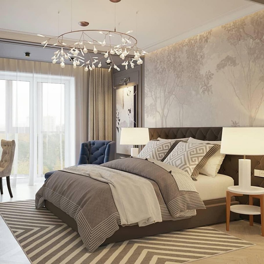 Ярко бежевый тон спальни