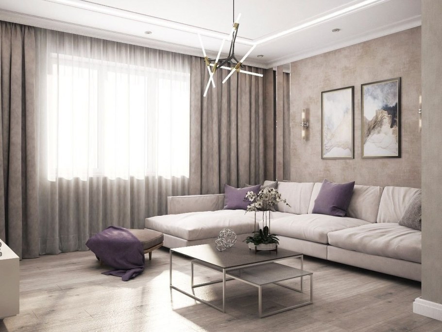 Гостиная в бежево серых тонах
