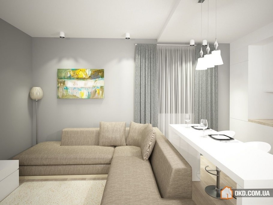 Однокомнатная квартира в светло серых тонах