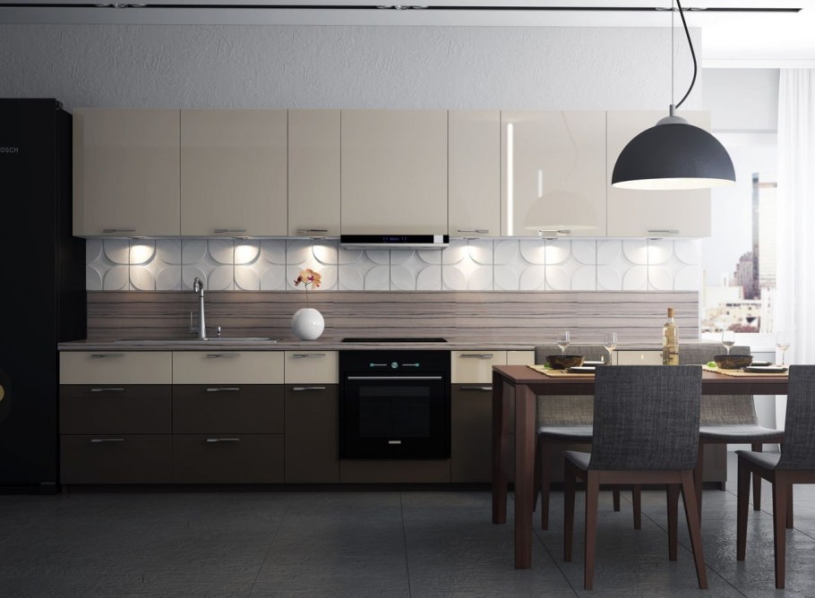 Кухонный гарнитур серый с бежевым