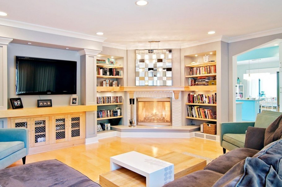 Полки из гипсокартона в гостиной