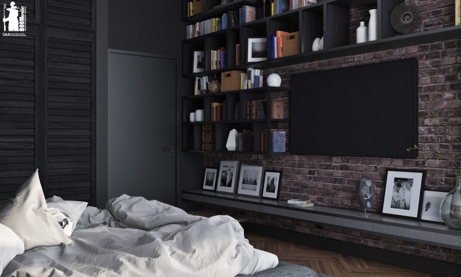 Интерьер из темного кирпича