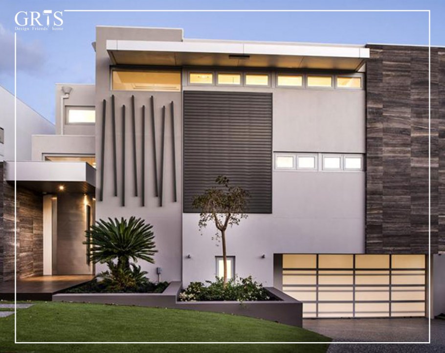 Двухэтажный дом с односкатной крышей в стиле Модерн