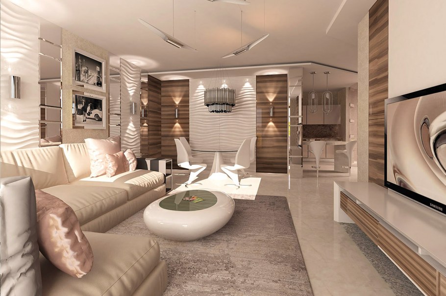 Гостиная в современном стиле в трехкомнатной