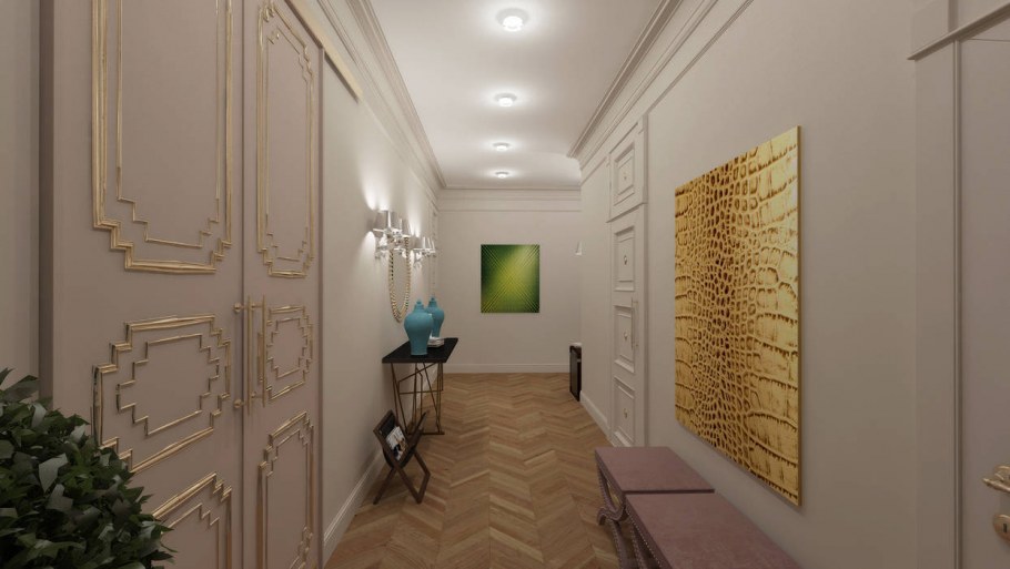 Обои с вензелями в интерьере прихожей