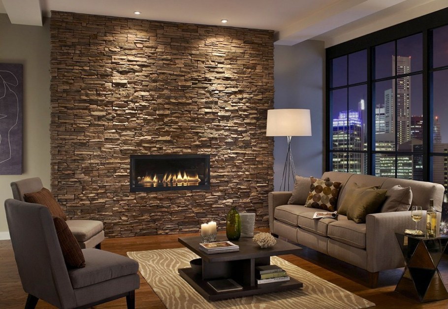 Камин отделанный камнем