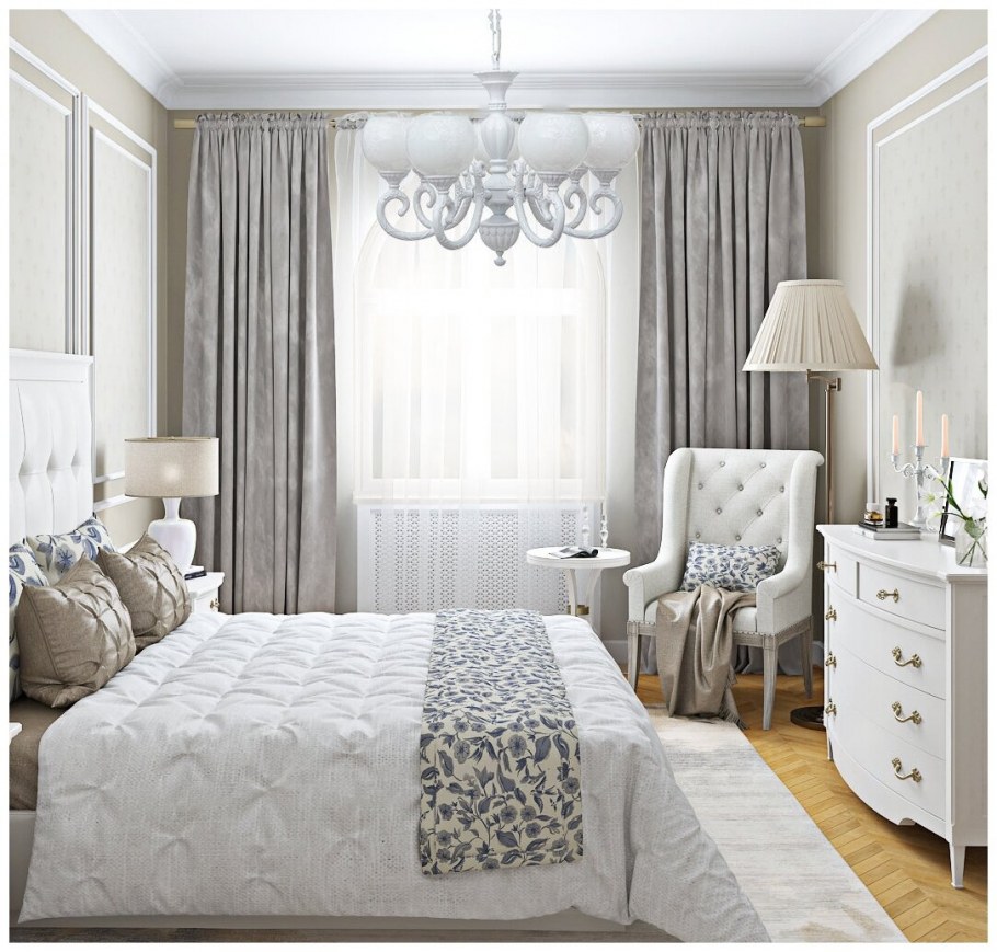 Интерьер спальни в пастельных тонах в классическом стиле