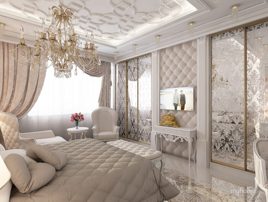 Интерьер в светлых тонах с золото