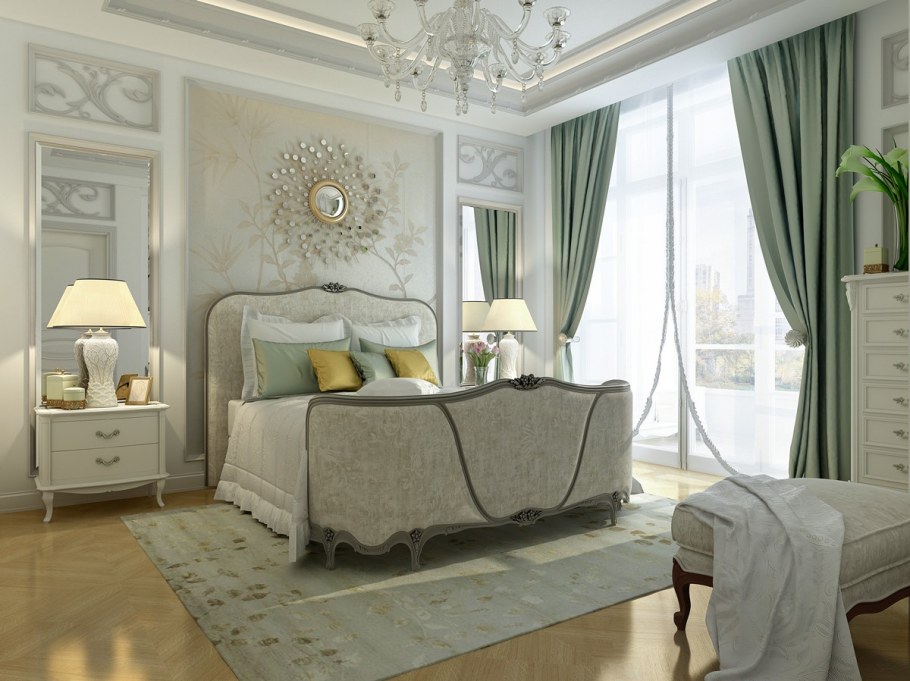 Спальня с молдингами в современном стиле