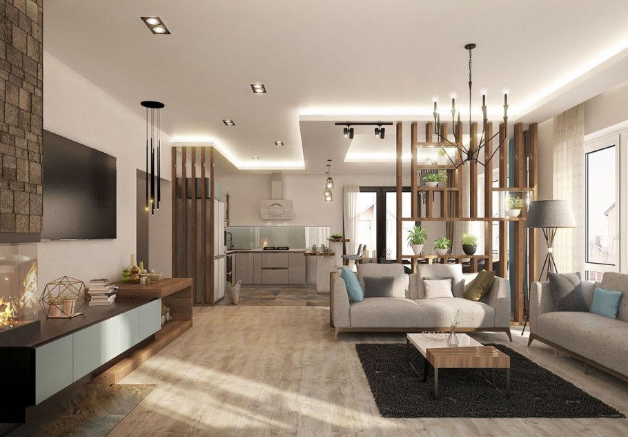 Гостиная студия в коттедже