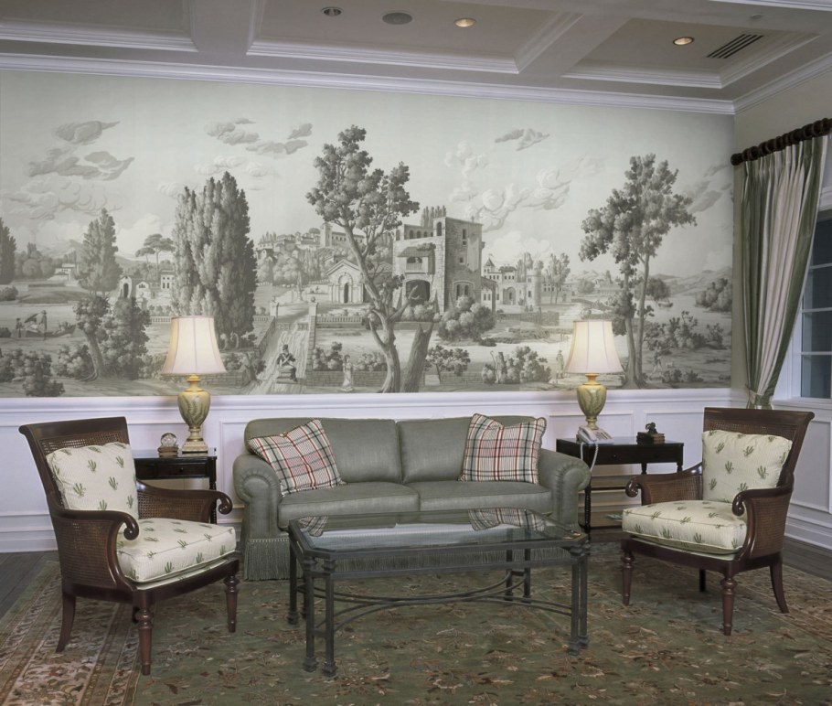 Монохромная роспись стен в интерьере