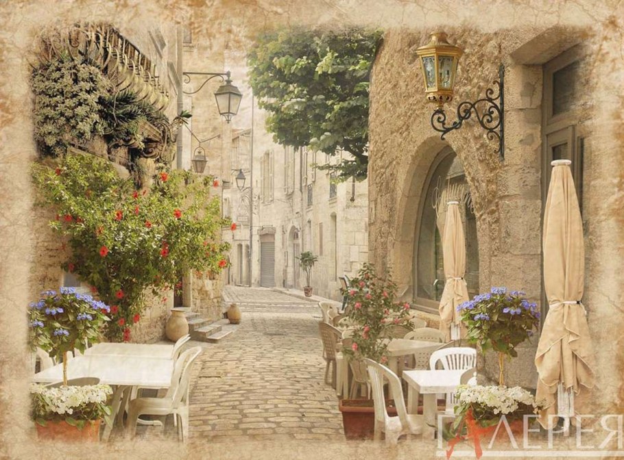 Фрески улочки Италии с кафе