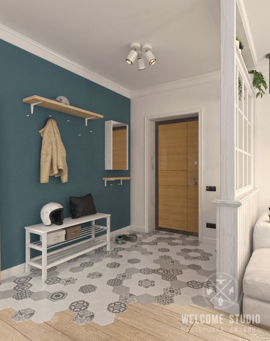 Прихожая в серо голубых тонах