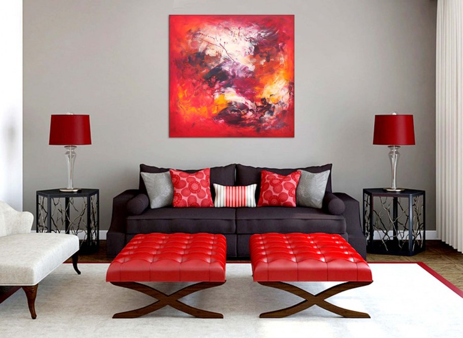 Красные акценты в интерьере гостиной