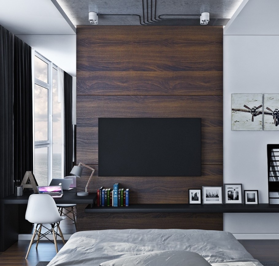 Деревянная панель за телевизором