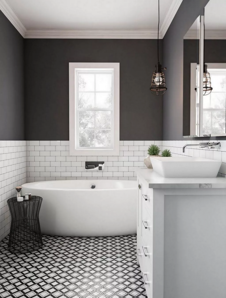 Серо белая ванная комната