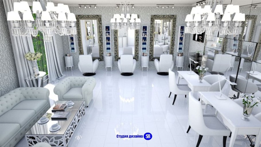 Интерьер салона красоты в белых тонах