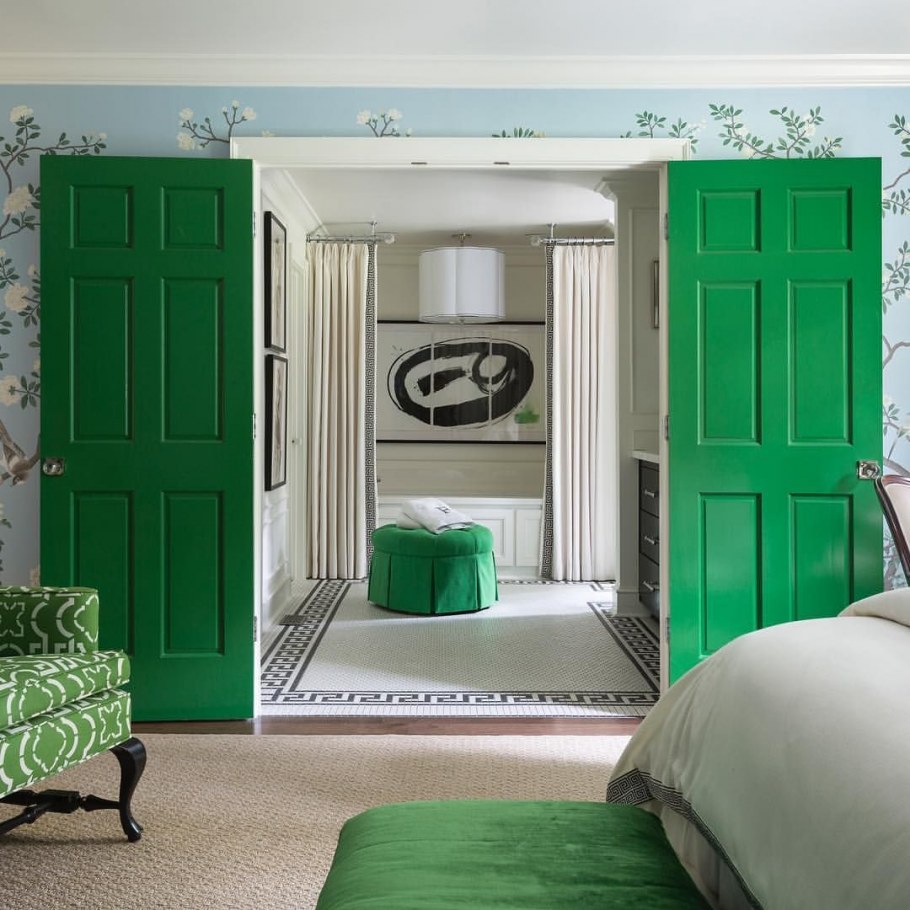 Двери оливкового цвета в интерьере