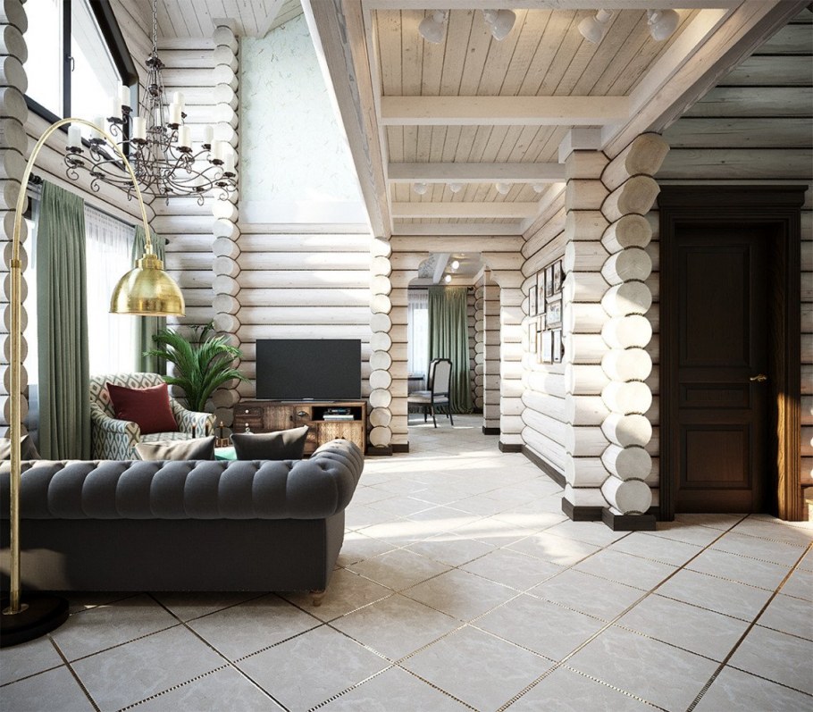 Деревянный дом с двусветной гостиной