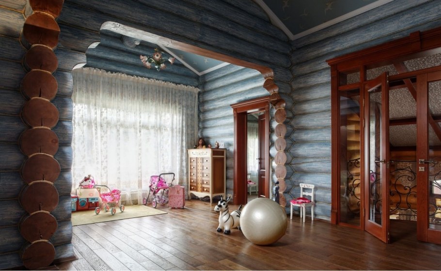 Дом из оцилиндрованного бревна интерьер лофт