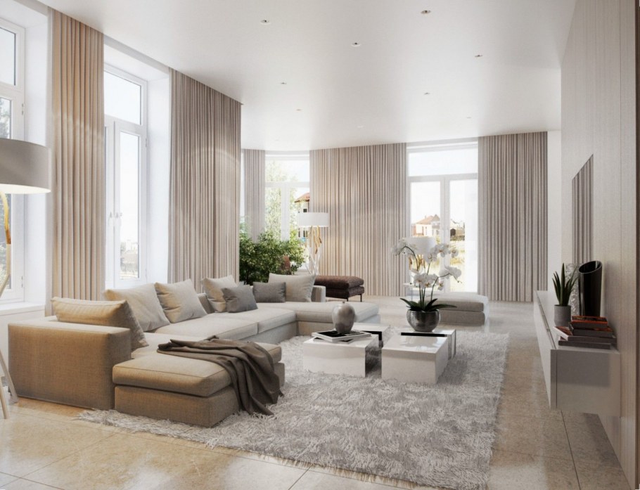 Светлое дерево в интерьере гостиной