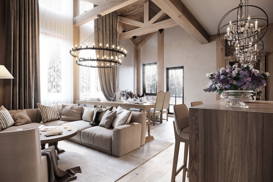 Отделка гостиной в светлых тонах