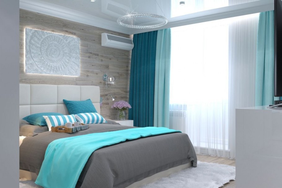 Гостиная в бежево бирюзовом цвете