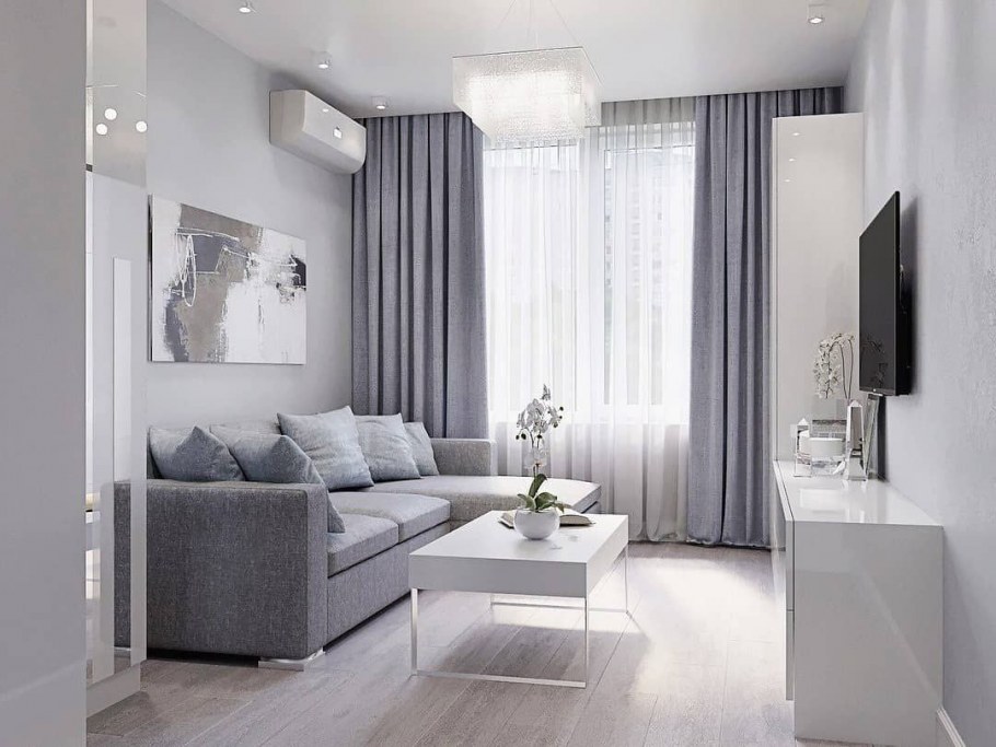 Гостиная в серо белых тонах