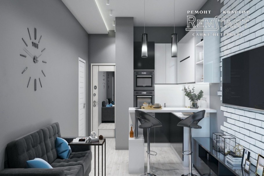 Студия в серо белых тонах