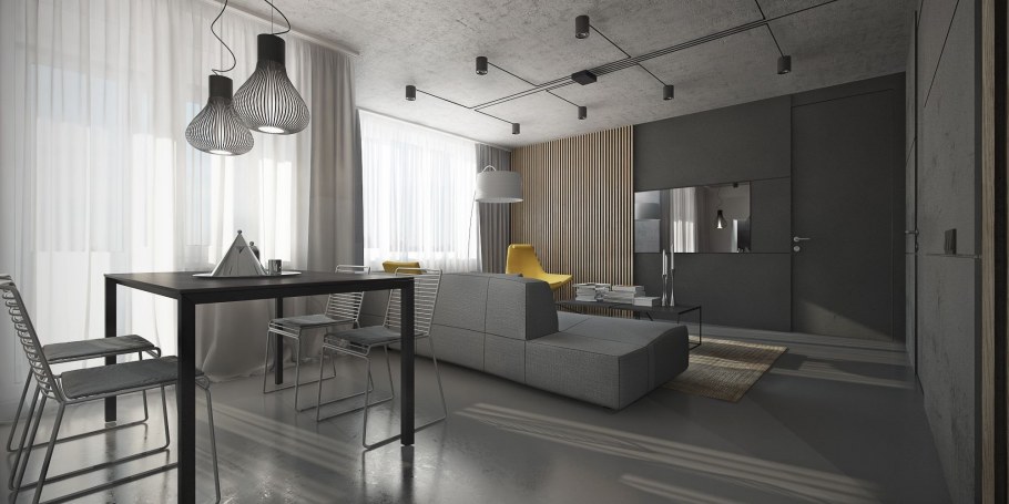 Интерьер однокомнатной квартиры 35 кв м в серых тонах