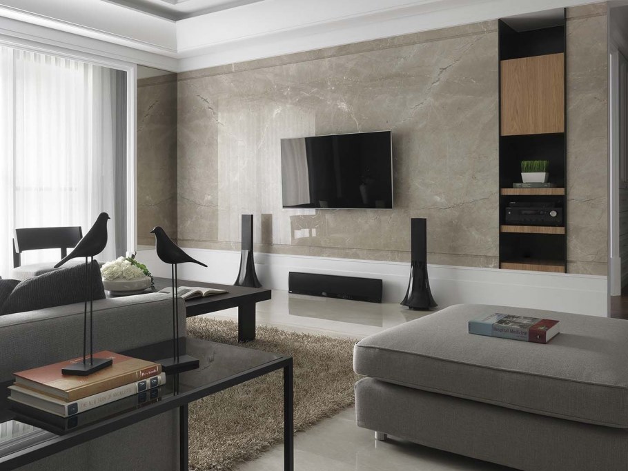 ТВ зона в гостиной мрамор