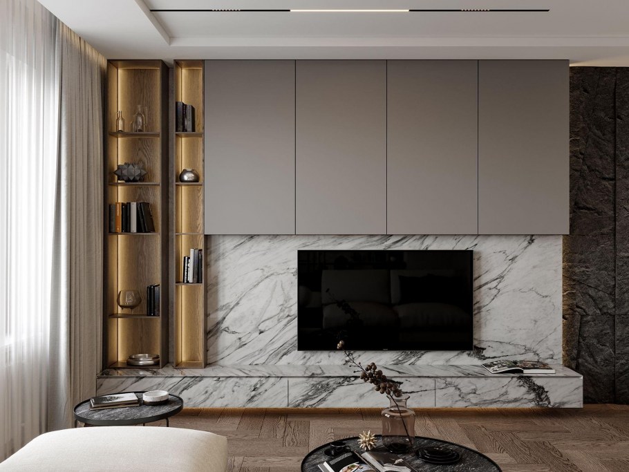 Мраморная панель в гостиной