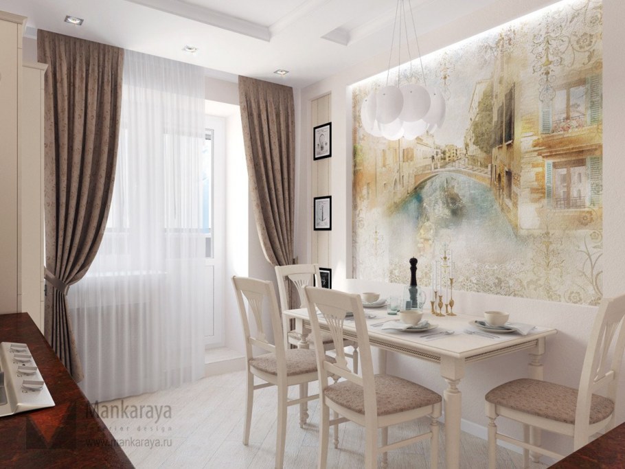 Шторы для классической кухни в светлых тонах