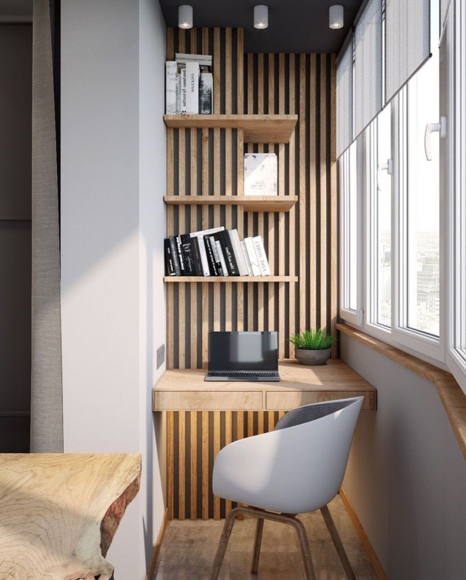 Деревянные рейки на балконе