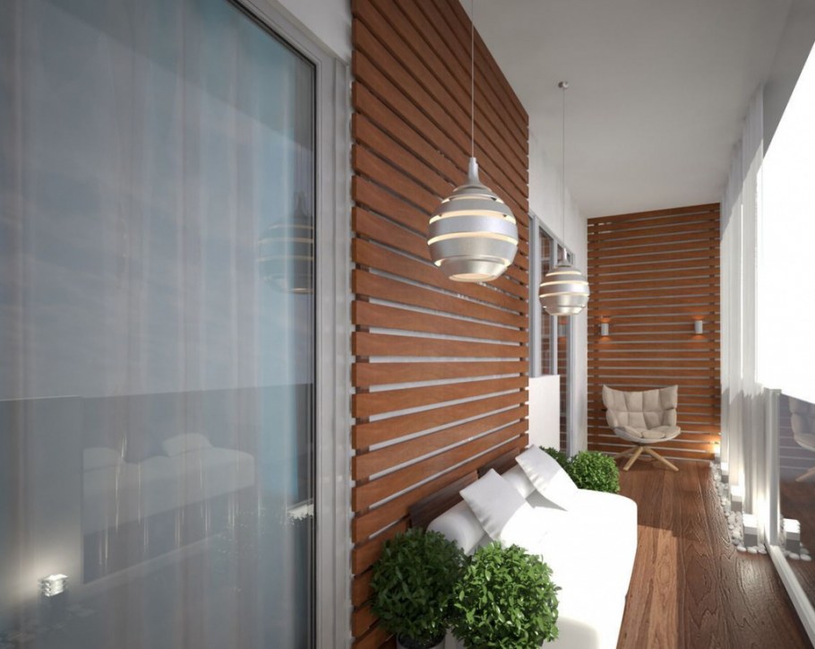 Деревянные рейки на балконе