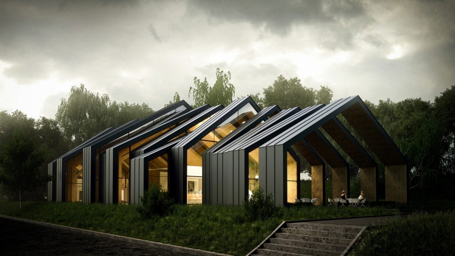 Красивый блочный дом на природе