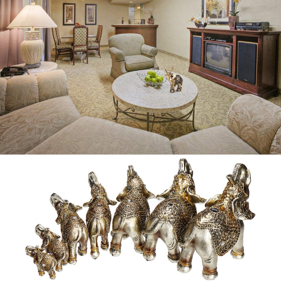 Семь слонов статуэтки в интерьере