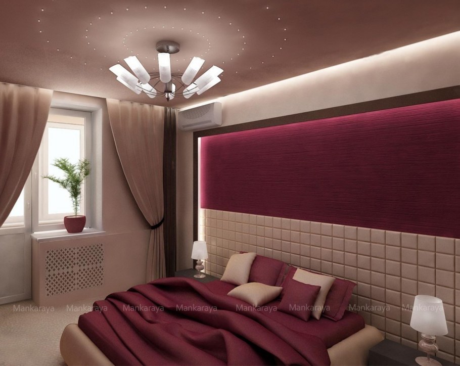 Бежево бордовая спальня