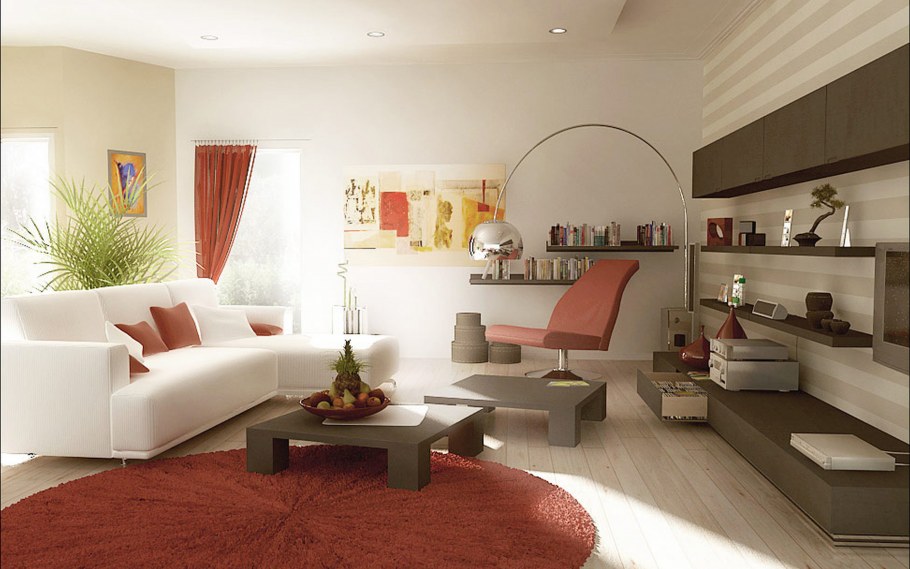 Гостиная в бежево красных тонах