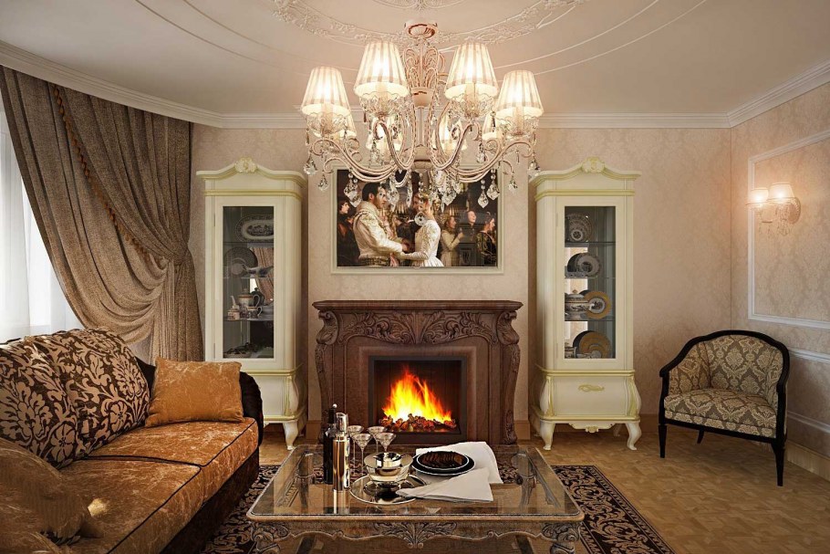 Маленькая уютная гостиная с камином