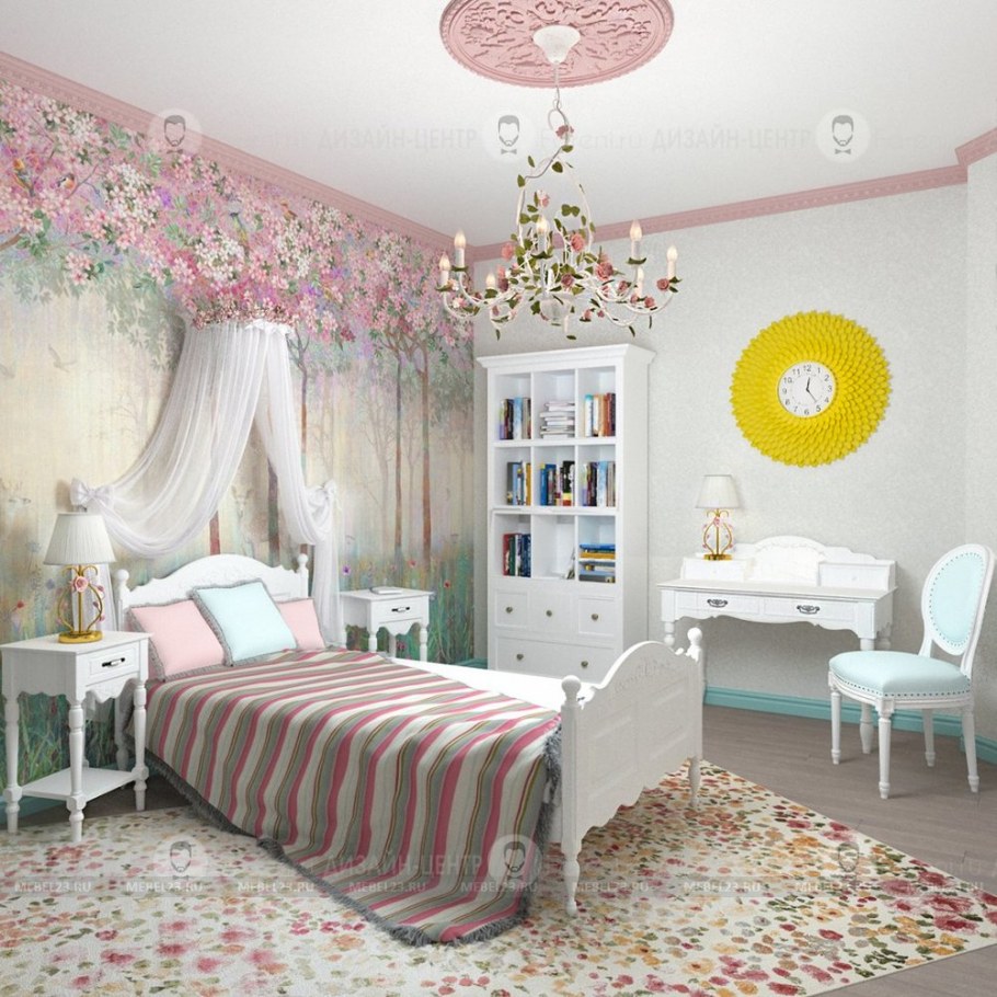 Мансарда спальня в мелкий цветочек