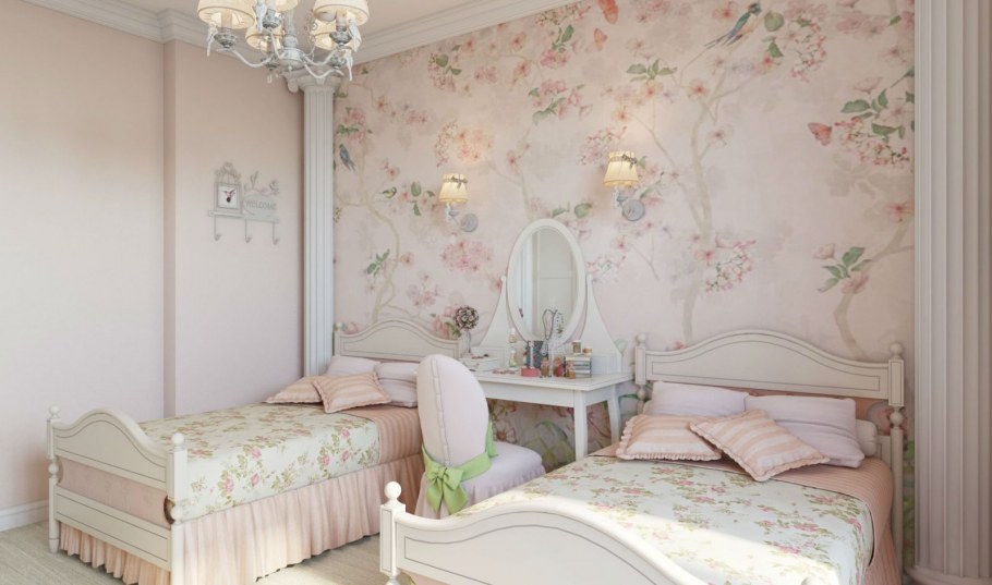 Комната с обоями в мелкий цветочек