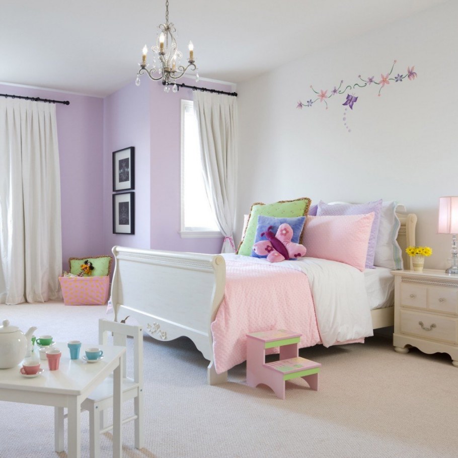 Комбинированные обои для спальни девочки