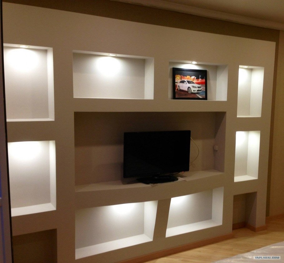 Полки из гипсокартона для телевизора