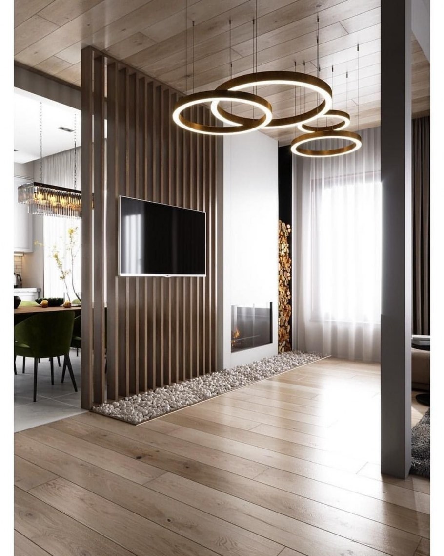 Реечные перегородки в интерьере гостиной