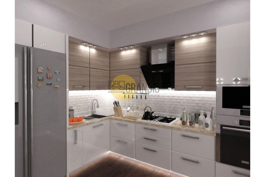 Современная кухня с белым верхом