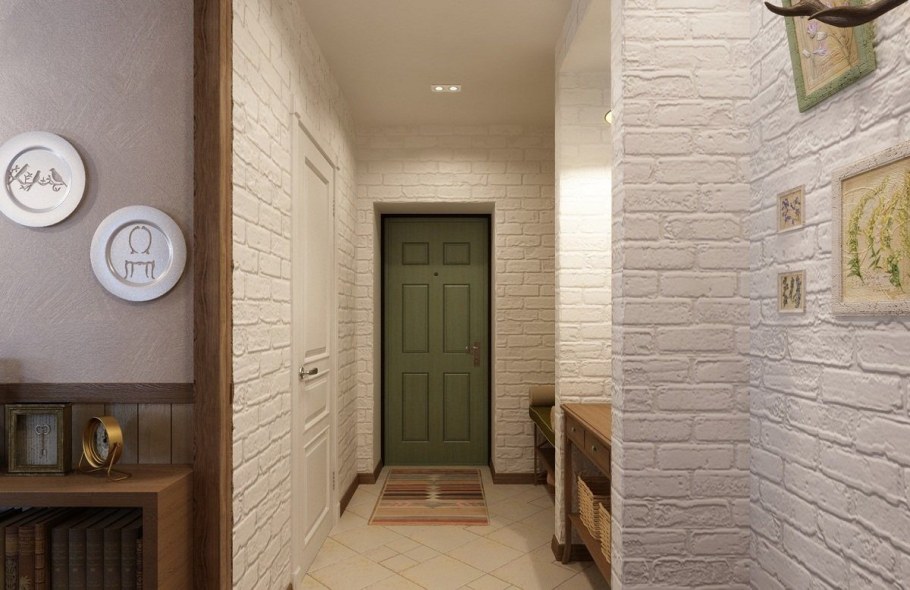 Декоративный кирпич в коридоре
