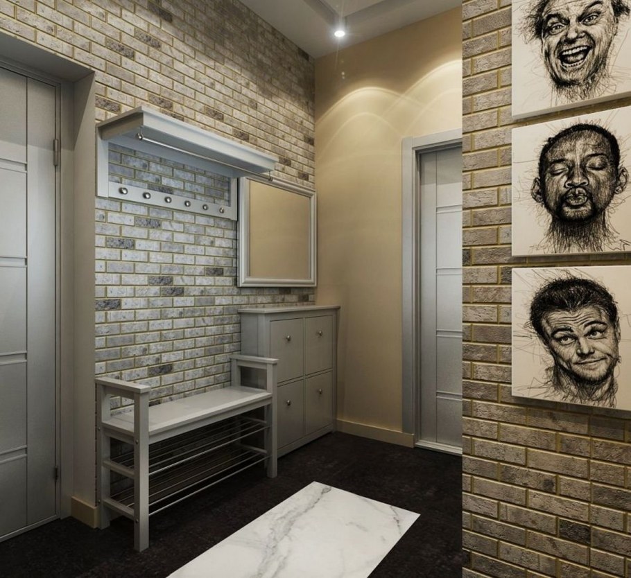 Белый кирпич в интерьере прихожей