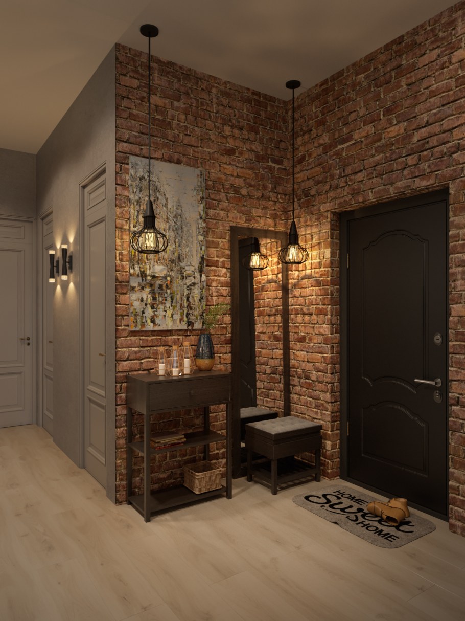 Кирпичная стена в прихожей