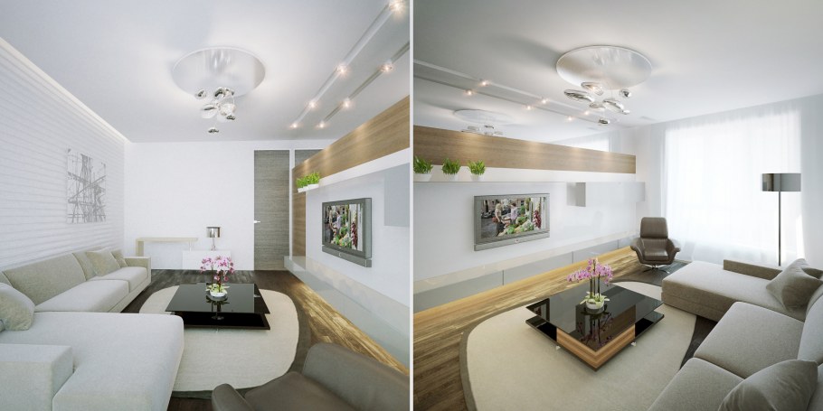 Освещение в длинной гостиной